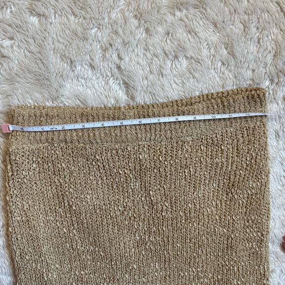 All Row Medium Knit Midi Skirt with Slits Elastic Waist Tan Camel Lined - Picture 5 of 9